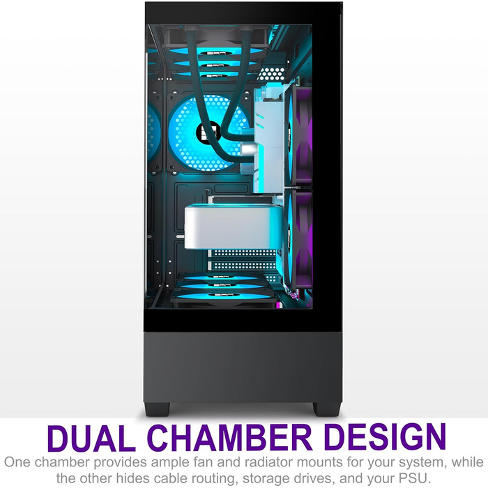 Корпус для ПК FOIFKIN F1: Ігровий Mid-Tower з 6 PWM ARGB-вентиляторами, ATX, Панорамне скло 270°, Type-C (Чорний)