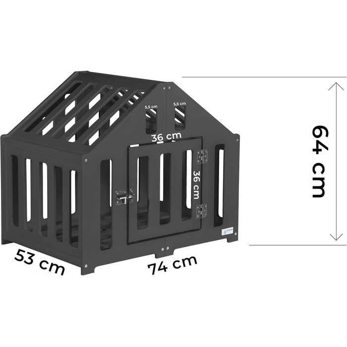 Будка для собак з дерева, клітка для собак із замком, вольєр для тварин, чорна (74 x 53 x 64 см)