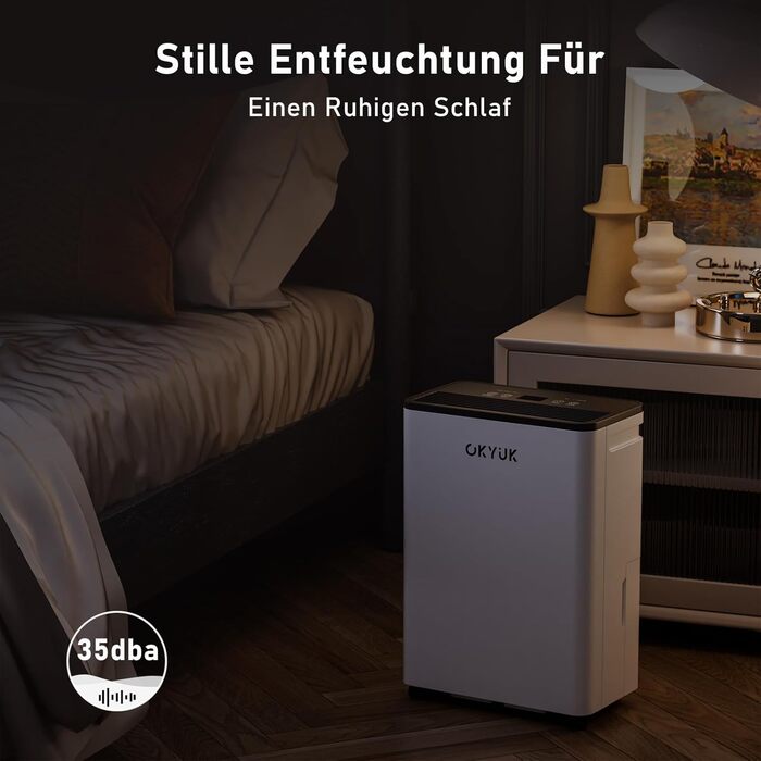 Електричний осушувач повітря OKYUK 12L з цифровим дисплеєм, для дому 40м², з автовимкненням, для дому, автодому, ванної кімнати, підвалу (12L, білий)