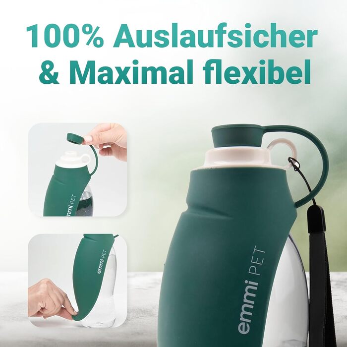 Турбувачка для собак Emmi-pet 600 мл з контейнером для корму 150 мл – портативна пляшка для води та їжі для собак, ідеальна для подорожей, прогулянок та активного відпочинку. Гігієнічна, легка в очищенні. Аксесуар для собак. Зелений колір, 580 мл