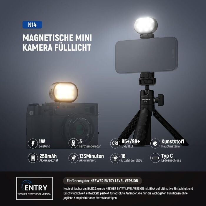 NEEWER RGB LED панель для відеозйомки, 8W, 2700K–7500K, портативна, з регулюванням кольору, CRI 97, 4000mAh, металева, для DSLR, стрімінгу, відеозйомки