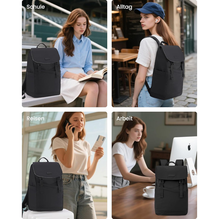 LOVEVOOK Рюкзак для ноутбука 15.6 дюймів, жіночий/чоловічий, для підлітків, універсальний, водонепроникний, для школи, університету, подорожей, роботи, зелений, бежевий, чорний, білий