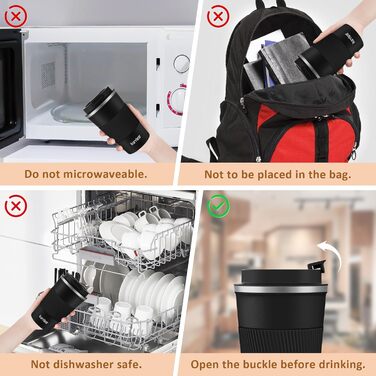 Термокружка KETIEE 380мл з нержавіючої сталі, 13oz, з кришкою, для кави з собою, чорна