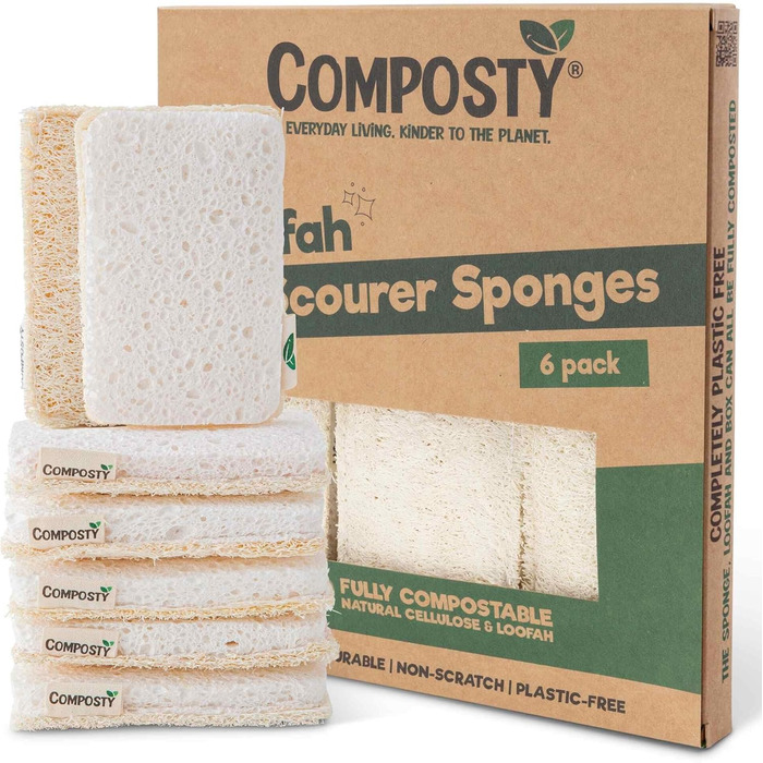 Compostable Luffa Sponges, award-winning, eco-friendly, kitchen sponge, scratch-resistant pot cleaner, compostable and plastic-free, cellulose dish sponge, biodegradable household cleaning pads