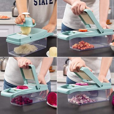 Мандоліна для нарізання овочів ADOV, 12 в 1, багатофункціональна, з захистом рук, з нержавіючої сталі, для овочів, фруктів, сиру, цибулі, картоплі, Julienne, подрібнювач (блакитна)