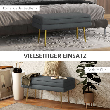 HOMCOM Bench with Cushion and Storage in Grey, Velvet-Look, Bed Bench with Steel Legs, Shoe Bench for Living Room & Bedroom 79.5x37.5x43cm