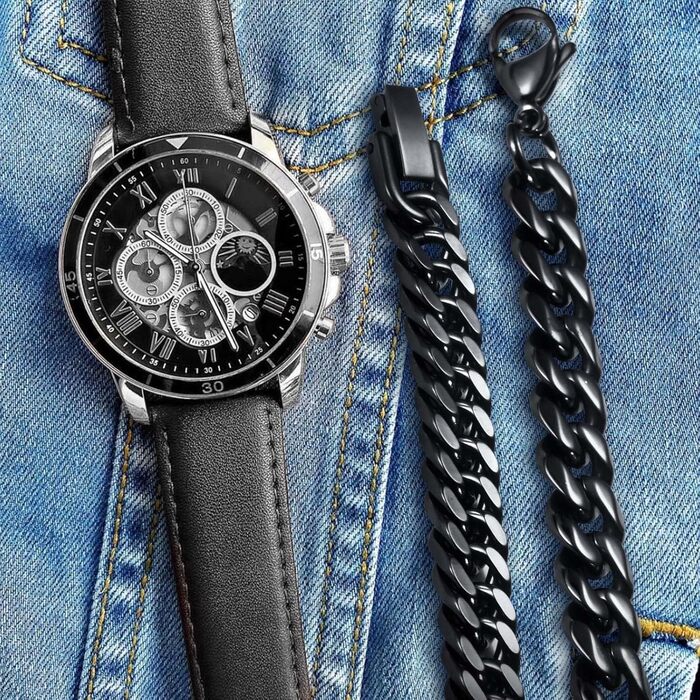 Чоловічий браслет TempBeau: браслет на руку з нержавіючої сталі, панцерна ланцюг, стильний аксесуар для чоловіків, 19-21 см, подарунок для тата/друга