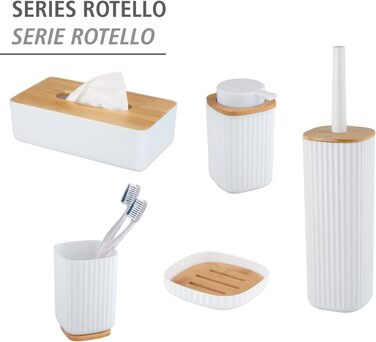 Набір для туалету WENKO Rotello: щітка та тримач з бамбуковим кришкою, білий/натуральний, Ø 10 x 36 см