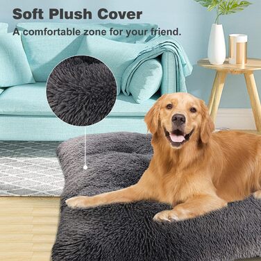 Килимок для собак, великий, 90 x 58 см, пральний, пухнастий, Sherpa, з неслизькою основою, теплий лежак для собак та котів, сірий (XL)