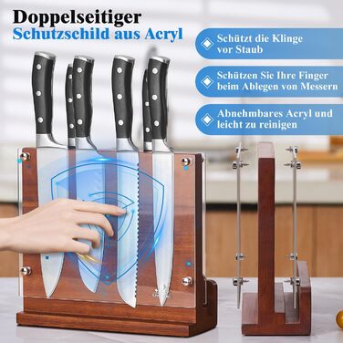 ENOKING Magnetic Knife Block without Knives with Transparent Acrylic Shield, High-Quality Magnetic Knife Holder, Natural Acacia Wood Knife Block with Double-Sided Strong Magnet for up to 12 Knives