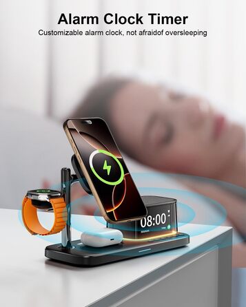 MagSafe Зарядний Стенд 5-в-1 45W Qi2.2: Бездротова Зарядка iPhone 17/16, Apple Watch Ultra, Годинник, Нічник, Спікер