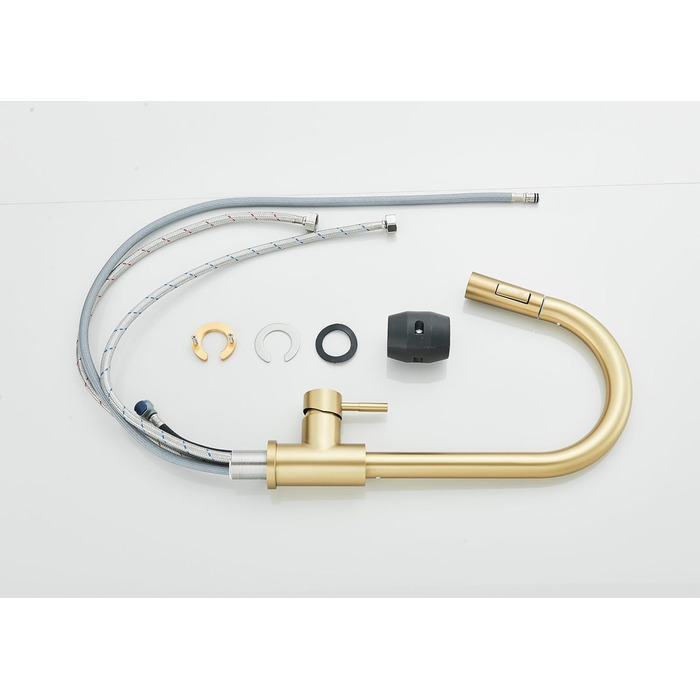 Кухонний змішувач з двома виливами, поворотний на 360°, з високим виливом та спіральною голкою, з нержавіючої сталі (золотий)