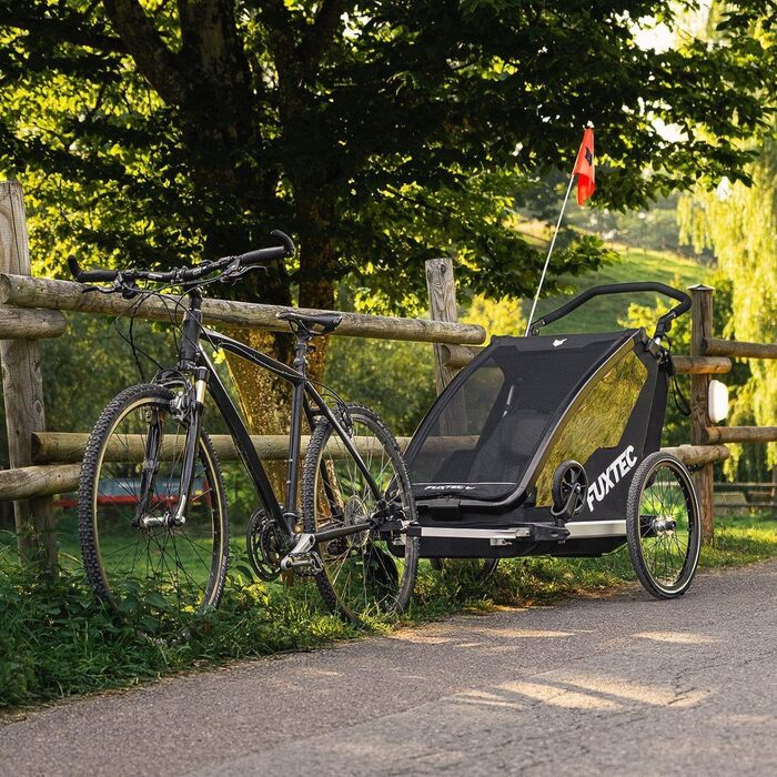 Причіп для велосипеда Fuxtec Sportfux на 2 місця, з багажником, відбивачами, ручкою-штовхачем, захистом від дощу та сонця, складний, фіолетовий FX-FA1 (сірий)