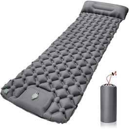 Надувна туристична матрац Isomatte з самонадуванням, водовідштовхувальна, з насосом та подушкою, сірий колір. Підходить для кемпінгу, походів, риболовлі та подорожей.