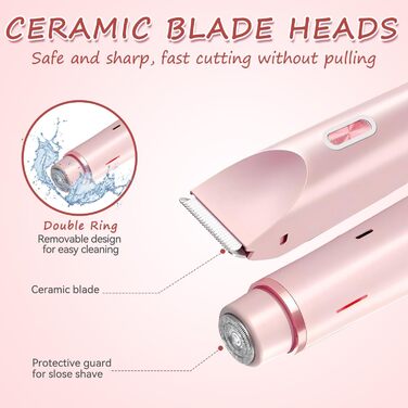 Електричний тример для бікіні для жінок, 2-в-1, рожевий. Тример для тіла, обличчя, брів, вусів, бороди, рук та ніг. Вологостійкий IPX7, для сухого та вологого використання.