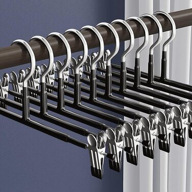 10 металевих кріплення для штанів, шкарпеток та спідниць, 30 см, антиковзаючі, хром, міцні, компактні, чорні (10 шт.)