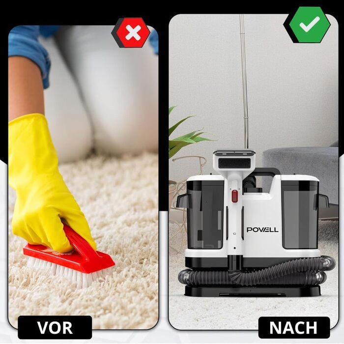Портативний пилосос для чищення килимів Powell Waschsauger 450W, 13kPA, для килимів, диванів, автомобілів (сірий)