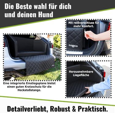 CopcoPet Автомобільне ліжко для собак у багажник, 110x90x38 см, штучна шкіра, захист багажника, водовідштовхувальне, стійке до подряпин, нековзне, міцне з захисним покривалом, чорне, 110 x 90 см