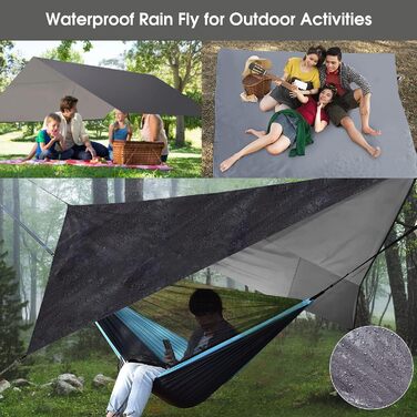 Намет-гамак для кемпінгу з москітною сіткою та захистом від дощу, міцний, з ременями для кріплення, нейлон, для одного або двох осіб, для піших прогулянок та подорожей