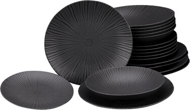 CreaTable Vesuvio Black: 24-частинний набір посуду на 6 осіб, кераміка, для дому та ресторану