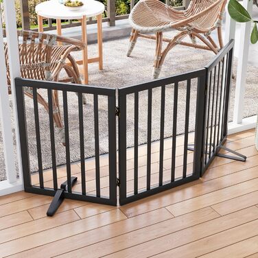 Набір з 3 частин: перегородка для собак з бамбука Semiocthome, 140 см, чорна. Перегородка для собак, для дому, для треп, розширювана, з металевими стійками, 61 см у висоту