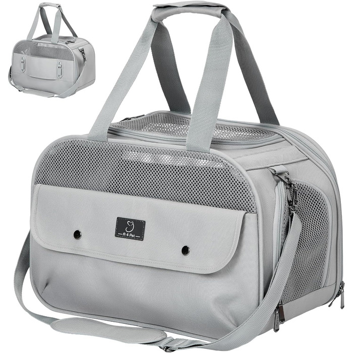 Транспортний бокс для тварин на 4 місця: коти, собаки. Підходить для авіаперельотів та авто. Легкий, з надійними застібками та сіткою. Сірий.