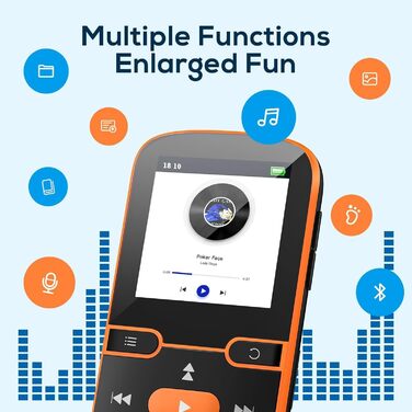 MP3 плеєр Bluetooth 5.3 Orange: Спорт, 16GB, Радіо, E-Book, Крокомір, Запис голосу, MicroSD до 128GB