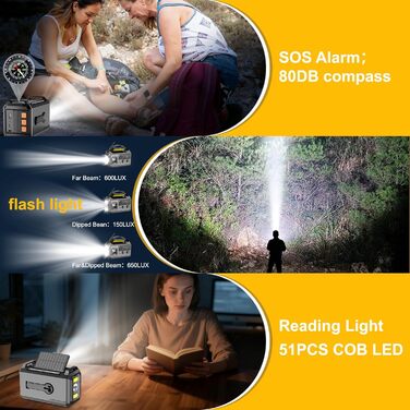 Радіо Kurbelradio на сонячній батареї 27000mAh з Bluetooth, FM/AM, SOS-сигналом, ліхтариком та компасом для кемпінгу та надзвичайних ситуацій, армійсько-зелений колір