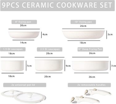 Florosa Ceramic Pots & Pans 5-Piece Set, 20/26cm Non-Toxic Cookware Set, Non-Stick Coated Pan with Lid & Removable Handles, Induction and Oven Safe, PTFE and PFOA Free, Pink