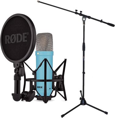 Мікрофон Rode NT1 Signature Black (конденсаторний) + стійка для мікрофона keepdrum (блакитна)