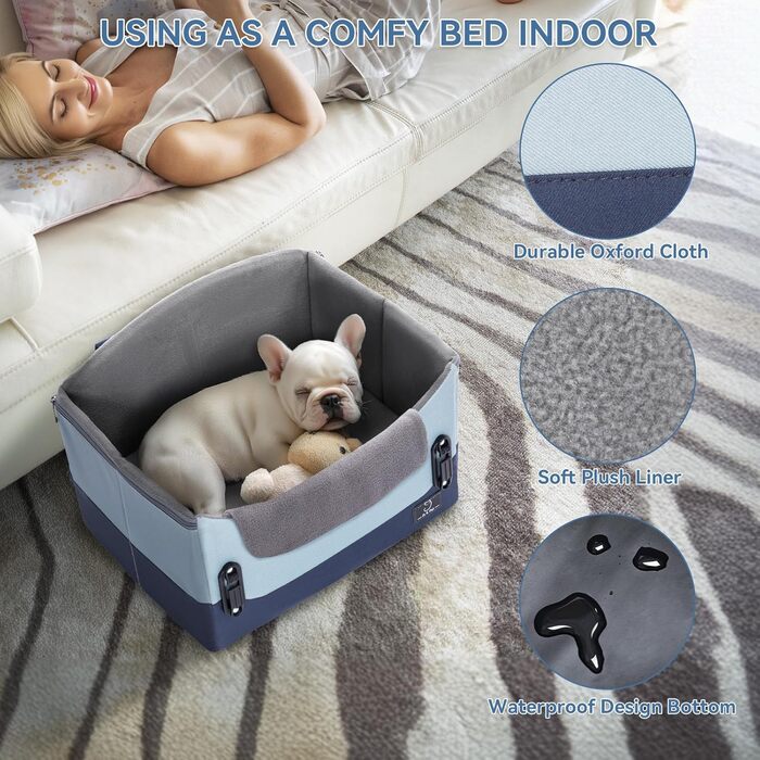 Автокрісло для собак, автокрісло для маленьких собак з ременями, підвищення для собак, складне, блакитне