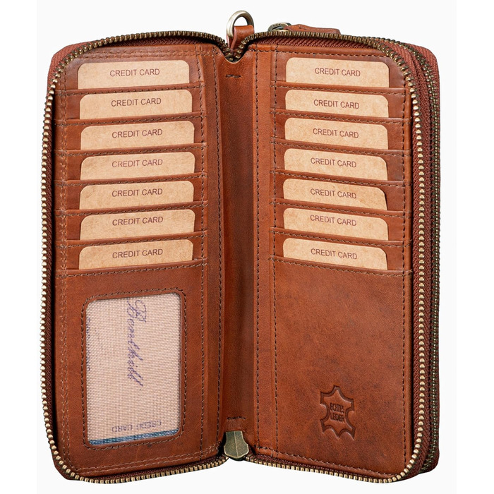 Benthill Large Wallet, Genuine Leather | Wallet with RFID Protection | Zipper Wallet with Many Card Slots including Gift Box, Color: Brown