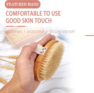 Щітка для тіла з довгим руків'ям, щітка для спини знімний руків'я, 2 насадки, для очищення тіла, скребок для спини в душі, натуральна щетина, Mango Largo