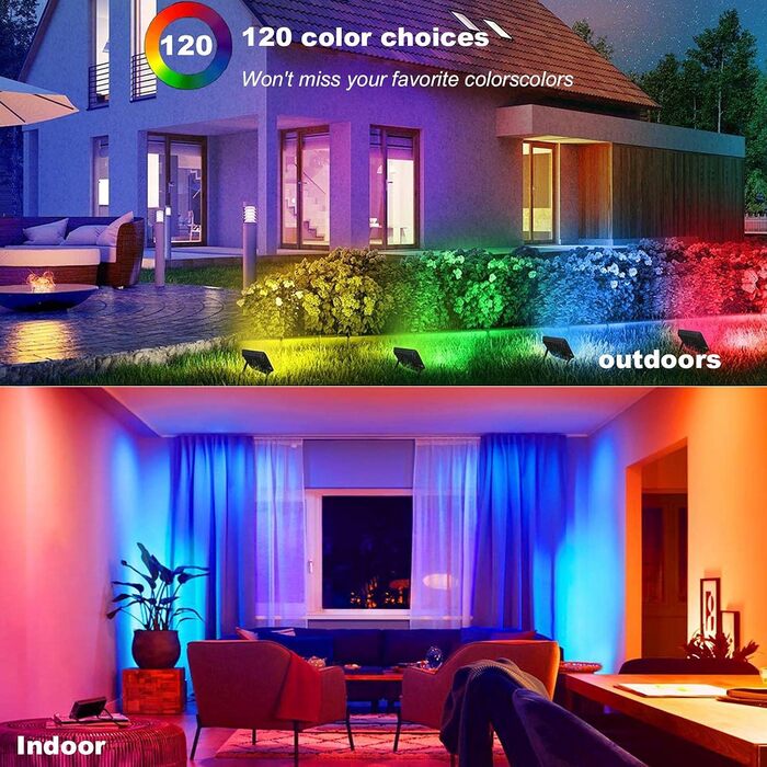LED Floodlights, RGB LED Floodlights Outdoor 50W Spotlight with Remote Control, LED Outdoor Lights IP66 Waterproof, 120 Colors, Timer, Dimmable, Custom Modes, LED Floodlight Spotlight Wall Light