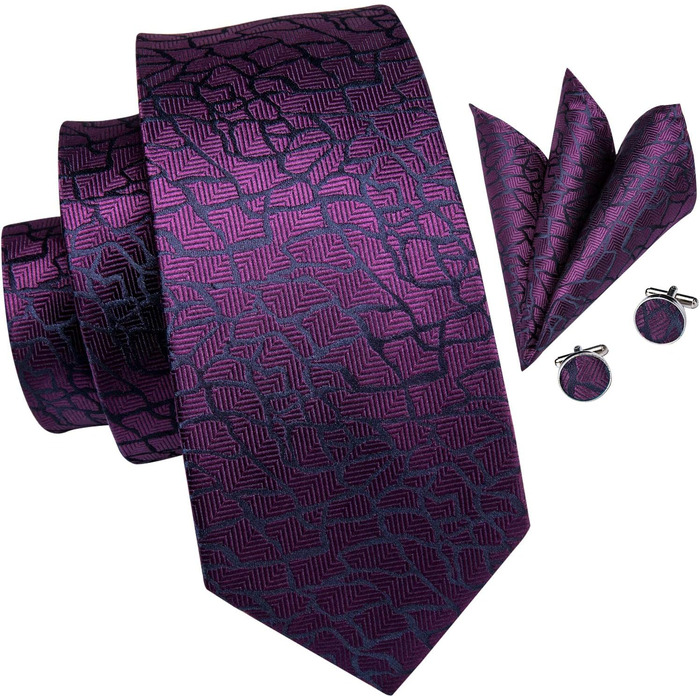 Комплект краватка, запонки та хустинка Hi-Tie класична (сливовий)