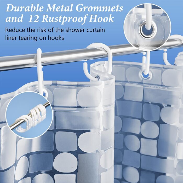 Завіса для душу LEMON CLOUD з антигрибковим покриттям, з магнітними вагами, 183x200 см, водонепроникна, антибактеріальна, PEVA, для душу та ванни, 12 кілець, геометричний дизайн