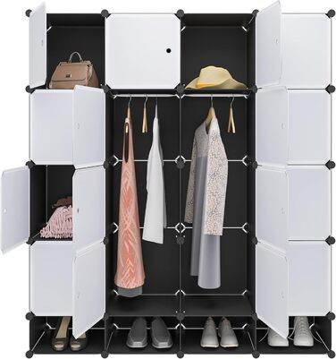 WOLTU Wardrobe/Cloakroom Cabinet with Shelf System/Bookcase/Shoe Rack with 2 Clothes Rails SR0090sw