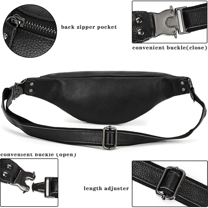 Чоловіча/Жіноча поясна сумка з екошкіри в стилі вінтаж, чорна. Сумка на пояс для подорожей, фестивалів, спорту. (1033lzw Schwarz)