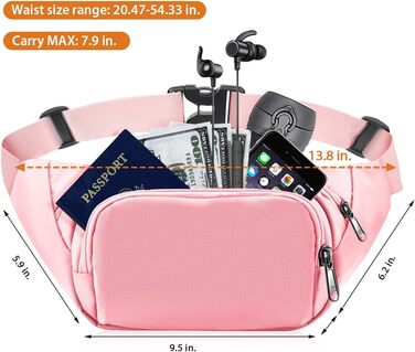 Жіноча/Чоловіча поясна сумка 4 Taschen, велика місткість, водонепроникна, для iPad mini та iPhone 12 Pro Max, для спорту (рожевий)