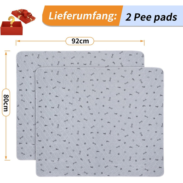 2 шт. вбиральні підкладки для цуценят, 80х92 см, водонепроникні та миючі. Килимки для навчання собак, неслизькі килимки для дивана та підлоги (2 шт.)