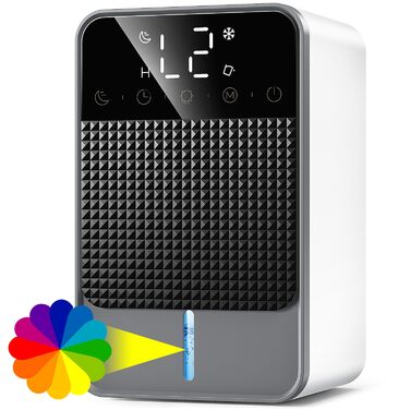 Зволожувач повітря 1800 мл з функцією відтавання (<5 °C), таймером 2-12 годин, режимом сну та 7-кольоровою LED-індикацією. Підходить для спалень, ванних кімнат та шаф (700 мл/24 год)