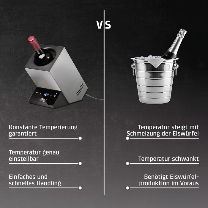CASO WineCase One Black - Single Bottle Wine Cooler with Stainless Steel Housing