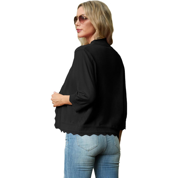 Жакет-кардиган жіночий Grecerelle, легкий, з рюшами, для вечірнього образу, чорний