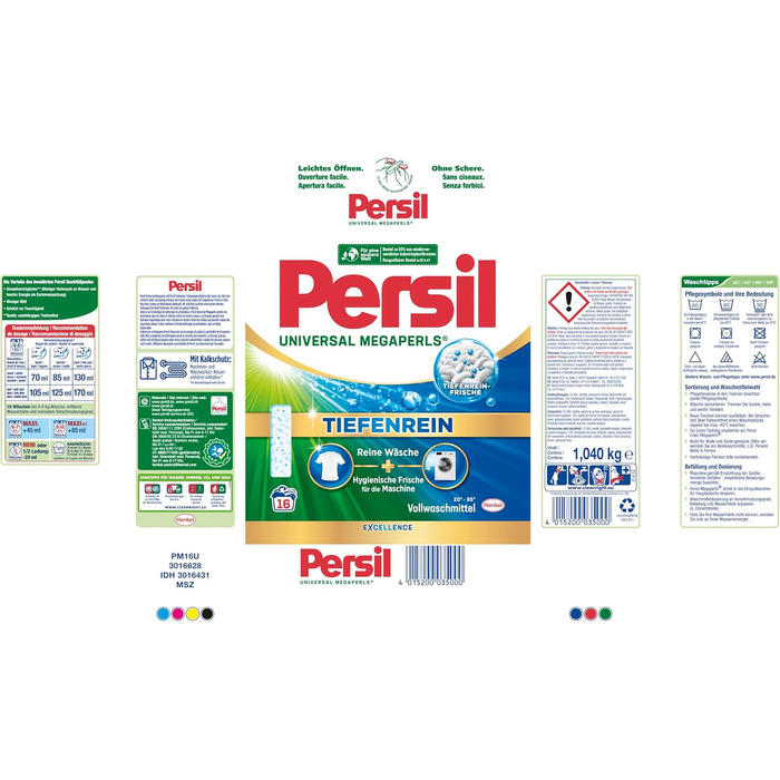 Пральний порошок Persil Universal Megaperls, універсальний засіб для прання з технологією глибокого очищення, 5 x 16 завантажень, для білих та кольорових речей, 20-95 °C