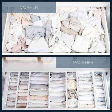 ROW&LINE® – Organizer Set – 11 extra tall compartments for underwear, bras & clothing – Organization system for changing tables – durable & washable for any closet & drawer – white – Size: 4x S