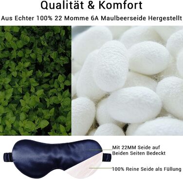 Сліпиця для сну з 100% натурального шовку 22 Momme (морська синя), комфортна та ефективна