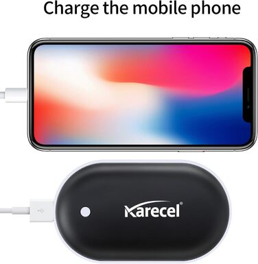 Електричний грієчка для рук Karecel 2 шт., 10400mAh, Powerbank, двосторонній нагрів, для чоловіків та жінок, чорний