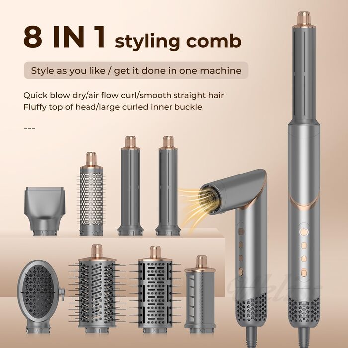 UKLISS 8-в-1 Pro Airstyler: Фен-щітка, локони, стайлер для волосся, 1400W, 110,000RPM, подарунок для жінок