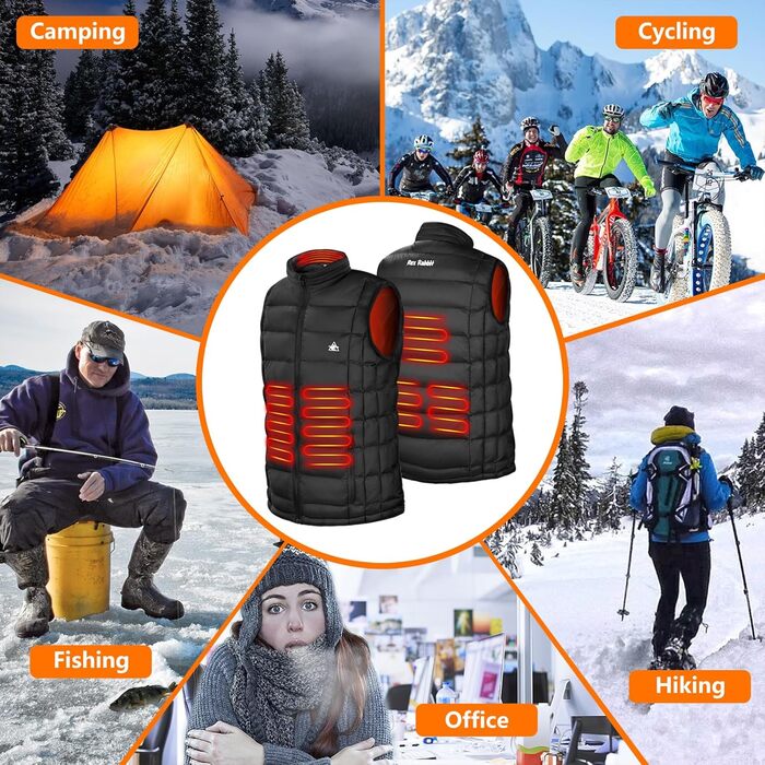 Електрична гріюча жилетка для чоловіків з 6 зонами обігріву, USB, для осені, зими, чорна XXL