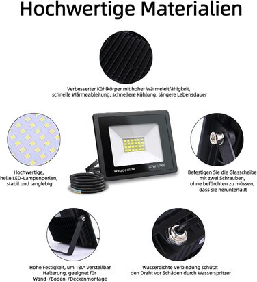 2 Pieces 100W LED Flood Lights Outdoor, Super Bright 8140LM Wall Light, 3000K Warm White Outdoor Spotlights, IP66 Waterproof Floodlight, Spotlight for Backyard Driveway Doors Garage Hallway Garden (Cool White, 20.0 Watt 10 Pieces)